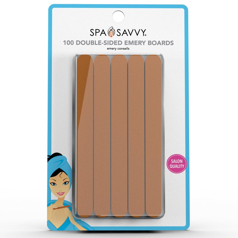 Spa Savvy Nail File Set 100 Count Double Sided 45 Inch Emery Boards for Regular Gel and Acrylic Nails Pedicure and Manicure Tools